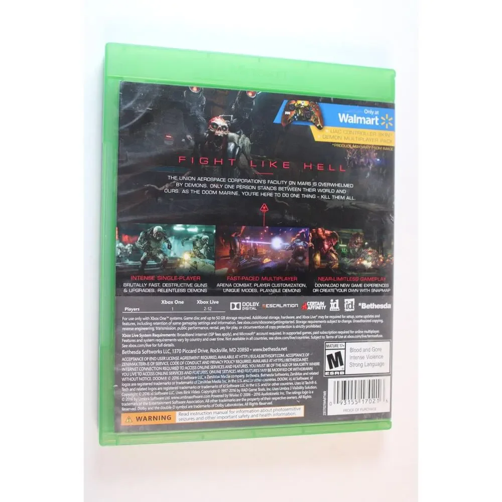 Doom (Microsoft Xbox One, 2016) Authentic, Complete, Tested/works